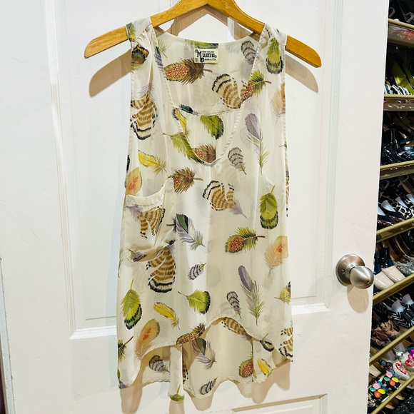 {Show Me Your Mumu} Sheer Feather Print Tank Top - Picture 2 of 5